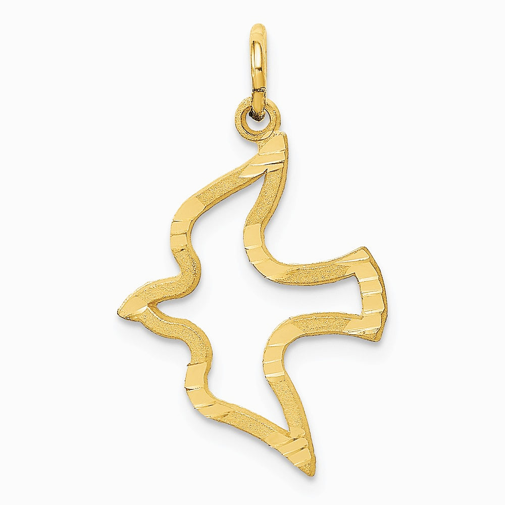 14K Yellow Gold Satin and Diamond-Cut Dove Charm