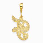 14K Yellow Gold Polished Script Filigree Letter F Initial Pendant - Product Photo