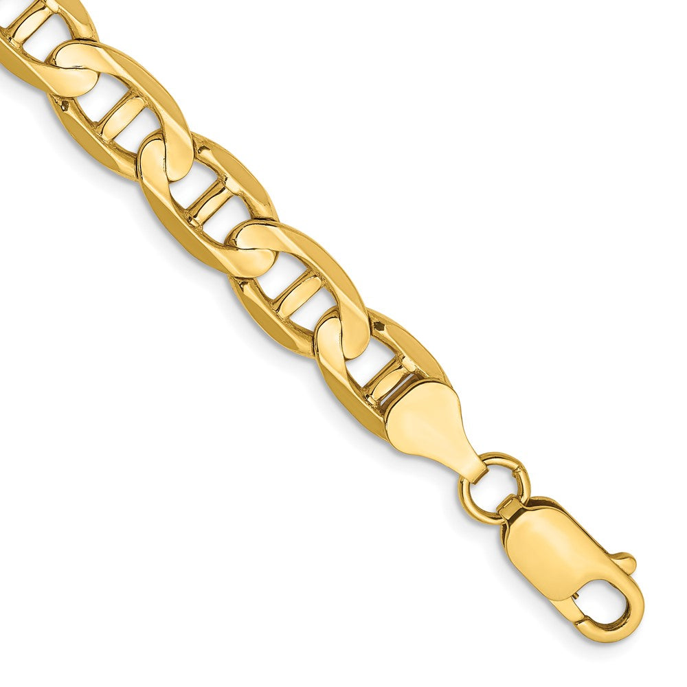 14K Yellow Gold 7mm Concave Anchor Chain Bracelet 7"-9"