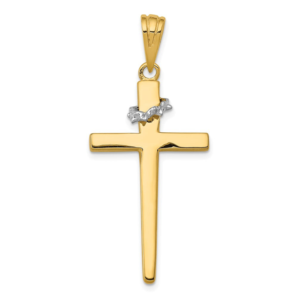 14K Two-Tone Cross with Crown of Thorns Pendant - Product Photo