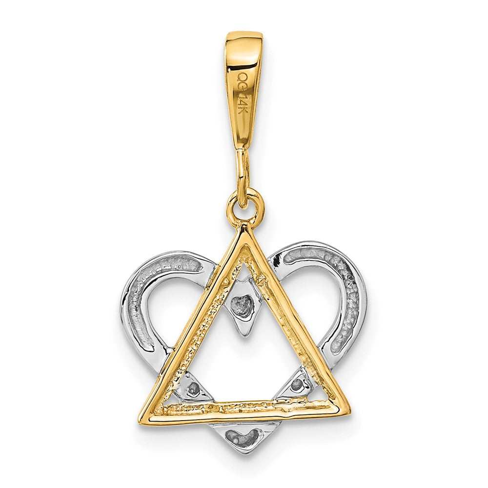 14K Two-Tone Star of David Heart Pendant - Product Photo