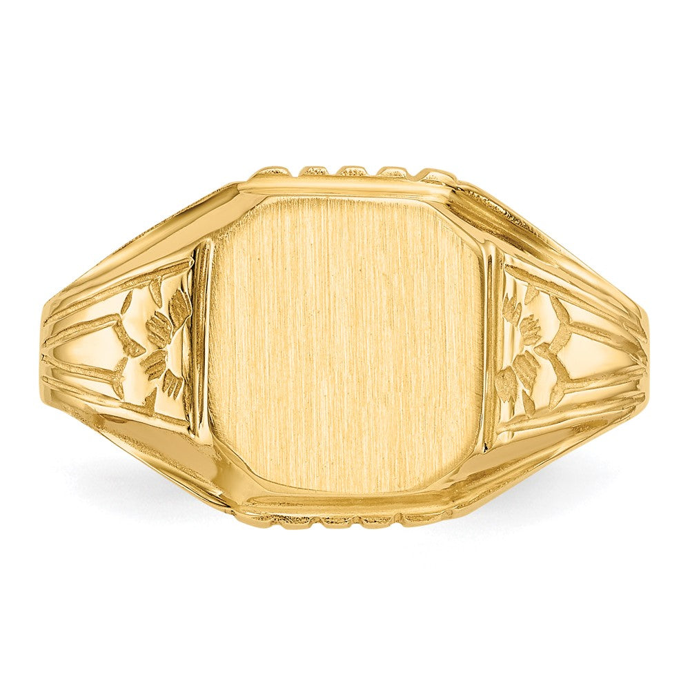 14k 9.0x9.0mm Open Back Floral Signet Ring - Product Photo