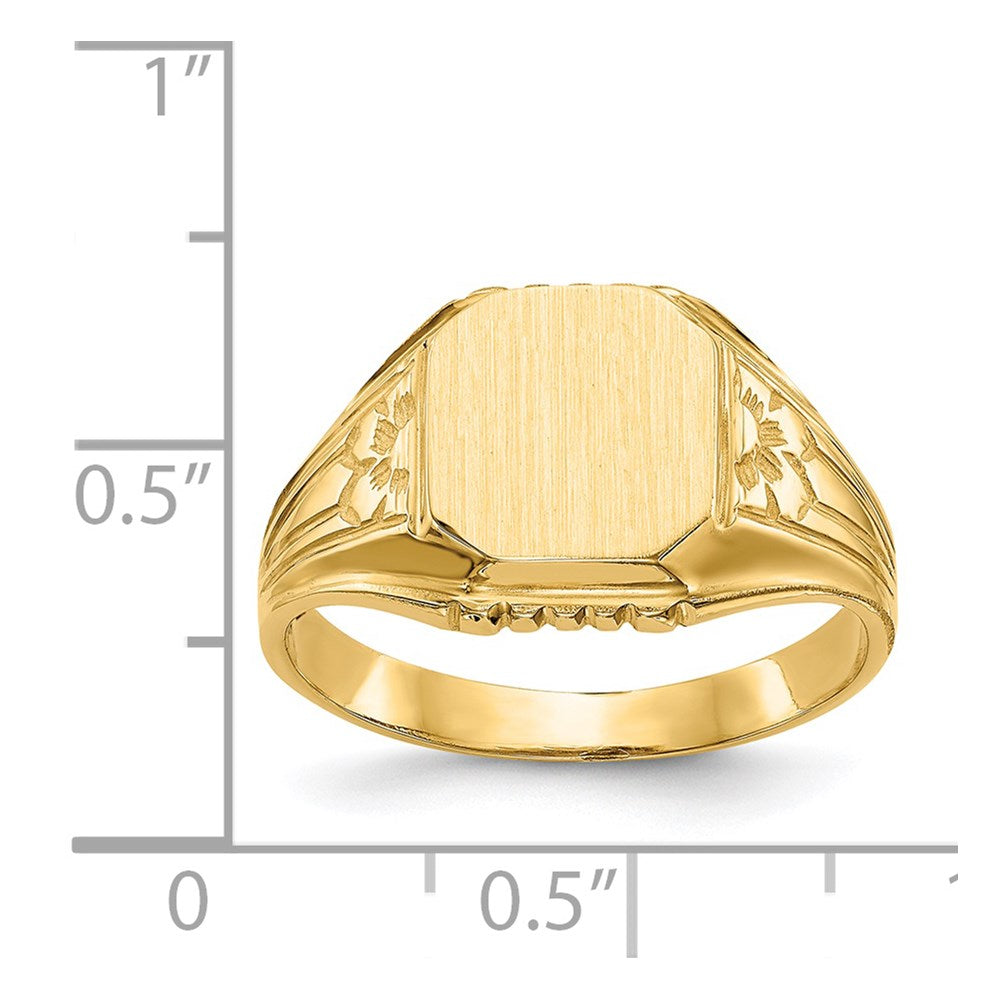 14k 9.0x9.0mm Open Back Floral Signet Ring - Product Photo