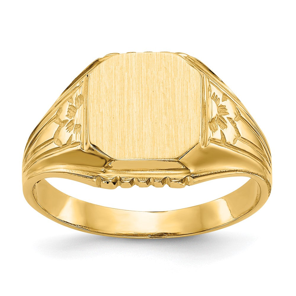 14K Yellow Gold 9.0x9.0mm Open Back Floral Signet Ring