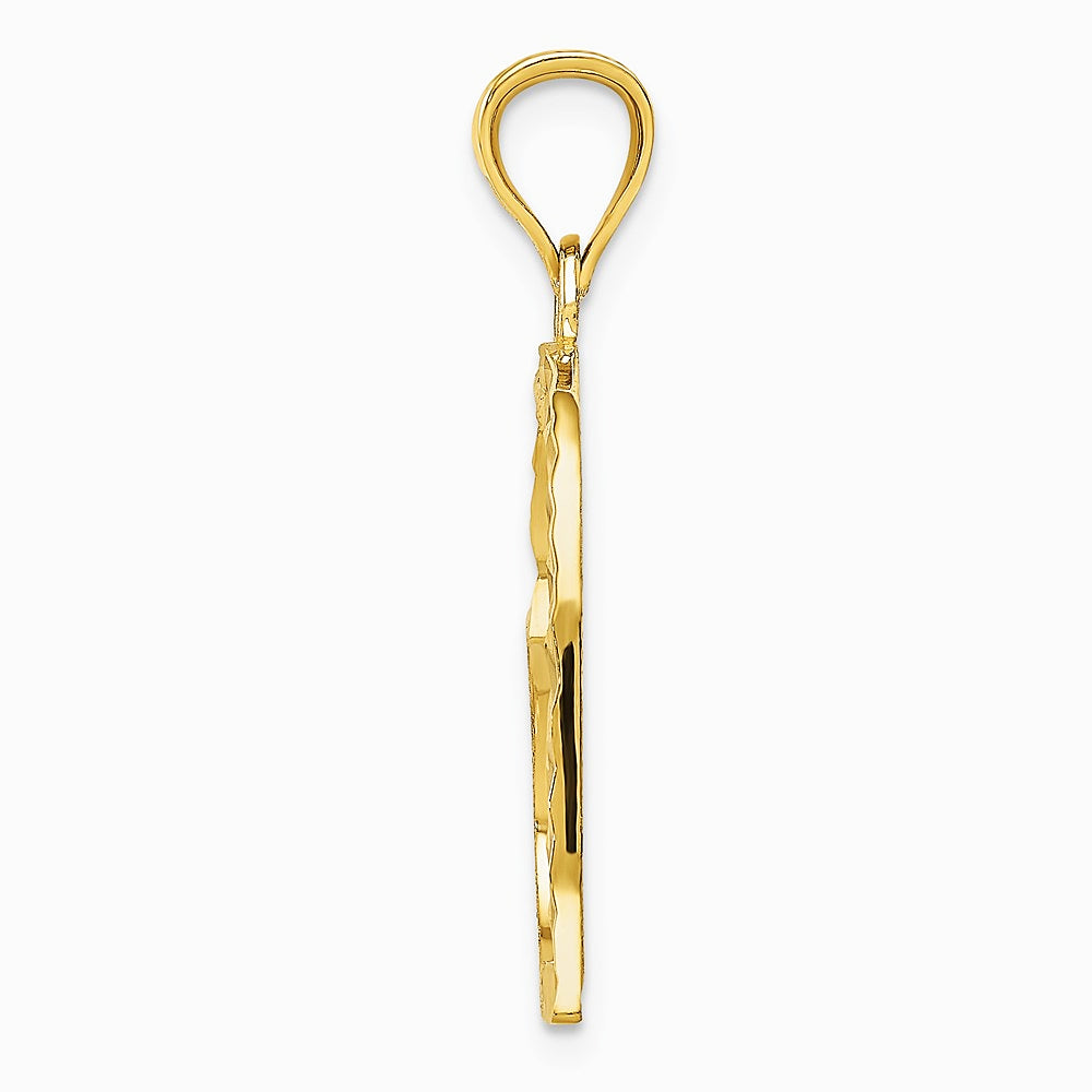 10K / 14K Yellow Gold Satin Diamond-cut Crooked Heart Pendant - Product Photo
