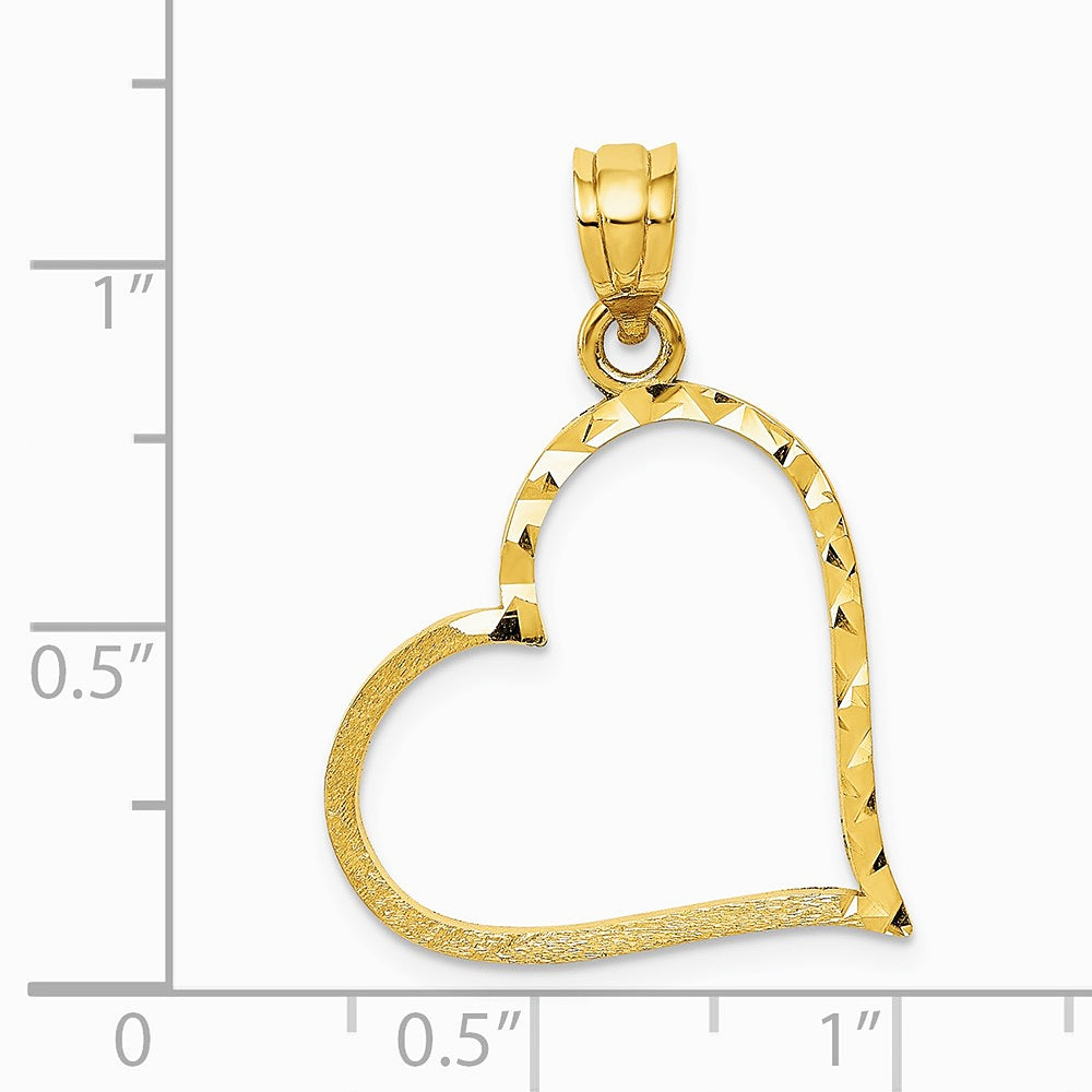 10K / 14K Yellow Gold Satin Diamond-cut Crooked Heart Pendant - Product Photo