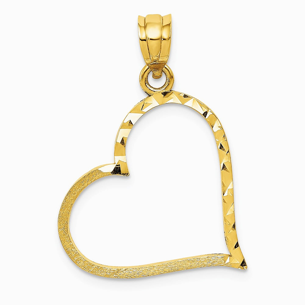 10K / 14K Yellow Gold Satin Diamond-cut Crooked Heart Pendant - Product Photo
