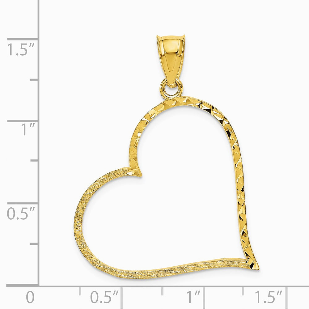 10K / 14K Yellow Gold Satin Diamond-cut Crooked Heart Pendant - Product Photo