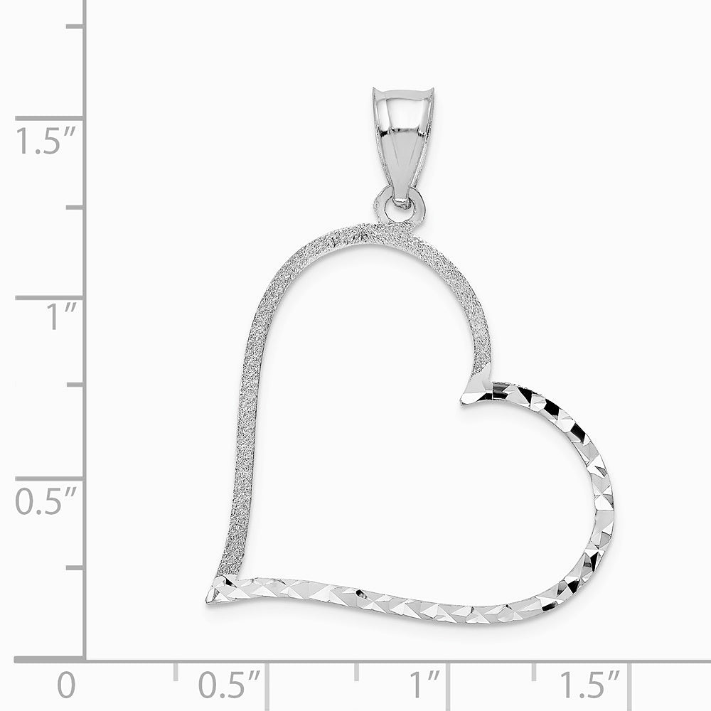 14K White Gold Solid Diamond-cut Reversible Heart Pendant - Product Photo