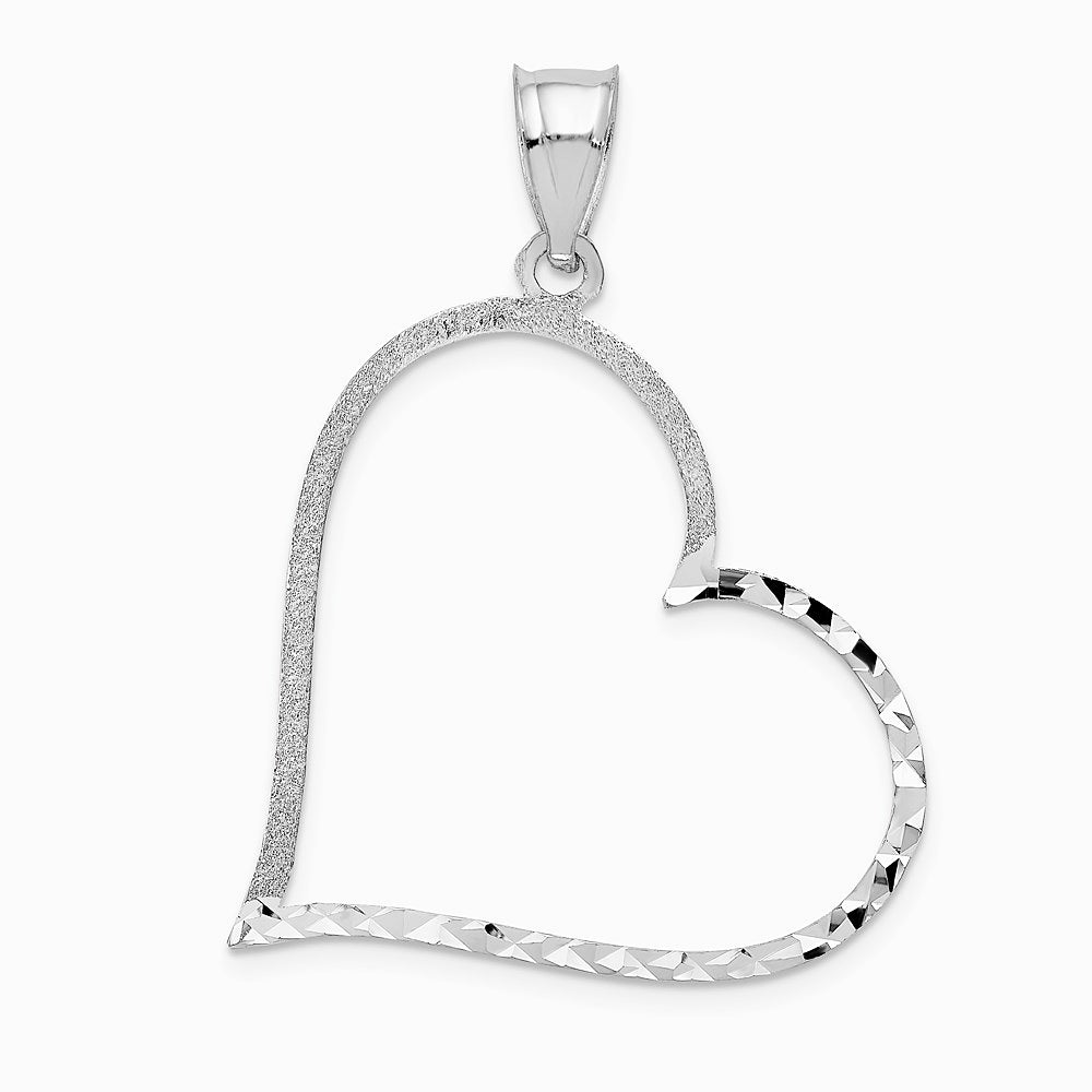 14K White Gold Solid Diamond-cut Reversible Heart Pendant