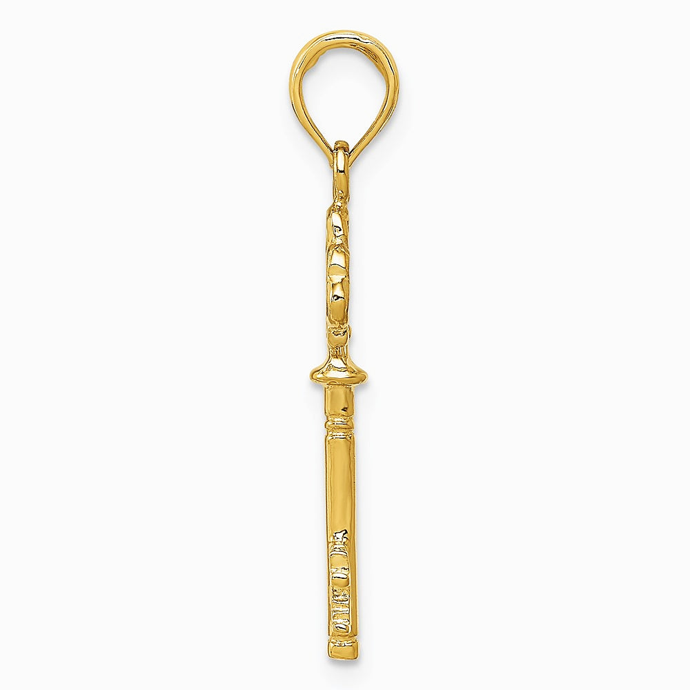 10K / 14K Yellow Gold Polished 3-D Hearts Key Charm - Product Photo