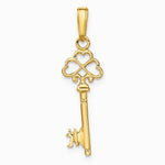 10K / 14K Yellow Gold Polished 3-D Hearts Key Charm - Product Photo