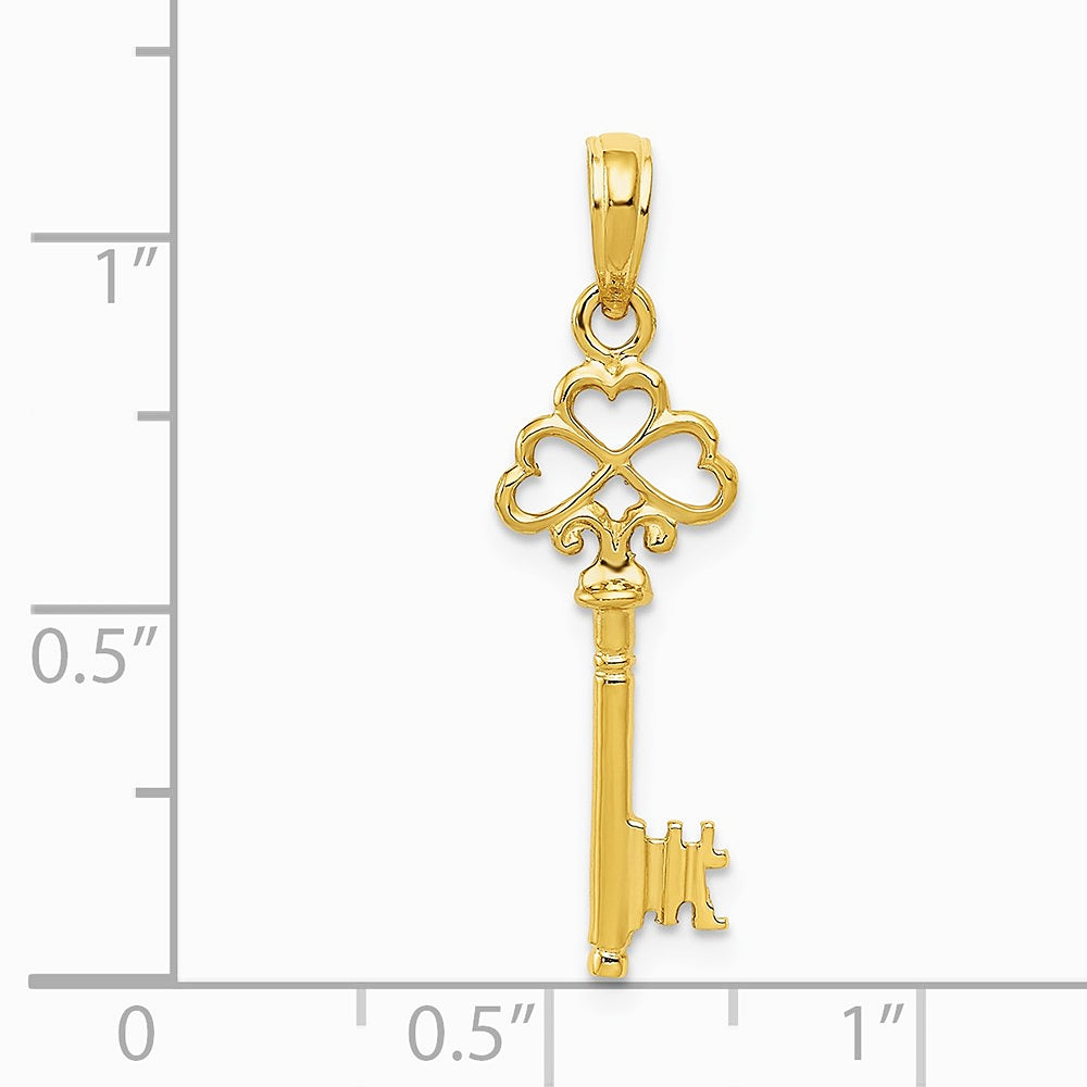 10K / 14K Yellow Gold Polished 3-D Hearts Key Charm - Product Photo