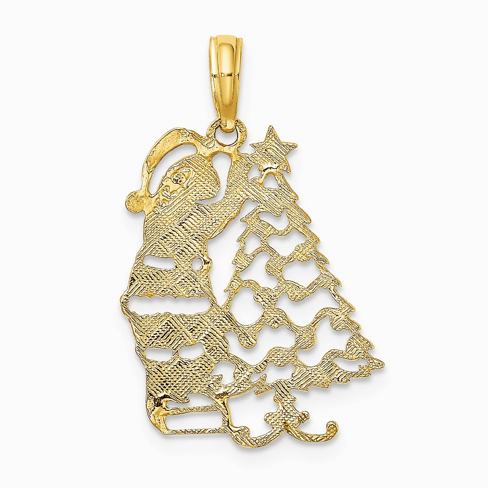 10K / 14K Yellow Gold Polished Christmas Tree and Santa Pendant - Product Photo