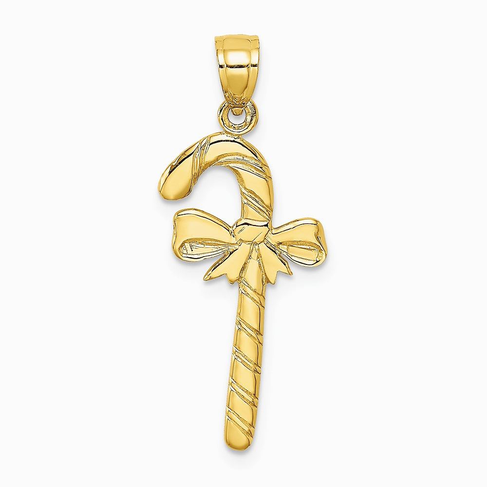 10K / 14K Yellow Gold Solid Polished Candy Cane Pendant - Product Photo