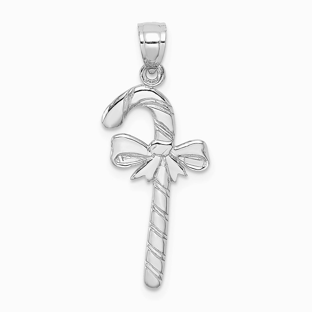 10K / 14K White Gold Solid Polished Candy Cane Pendant - Product Photo