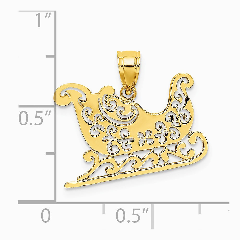10K / 14K Yellow Gold Polished Sleigh Pendant - Product Photo