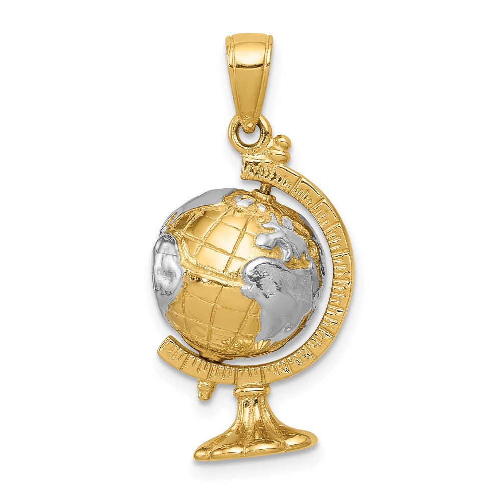 14K Yellow & Rhodium with Rhodium 3-D Moveable Globe Pendant - Product Photo