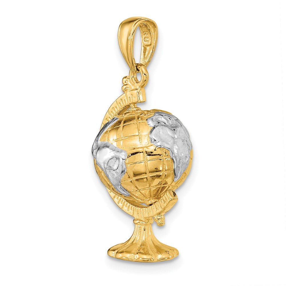 14K Yellow & Rhodium with Rhodium 3-D Moveable Globe Pendant - Product Photo