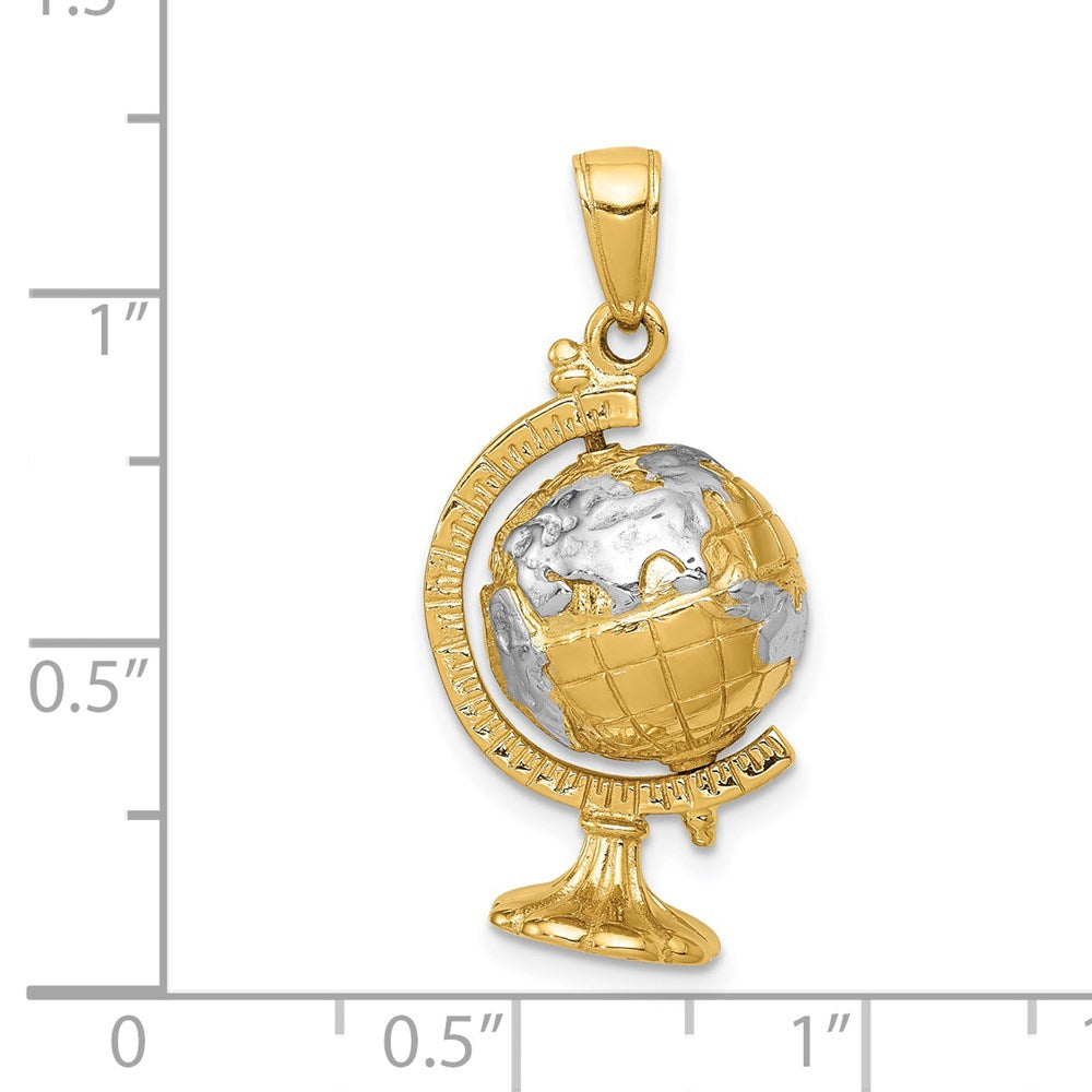 14K Yellow & Rhodium with Rhodium 3-D Moveable Globe Pendant - Product Photo
