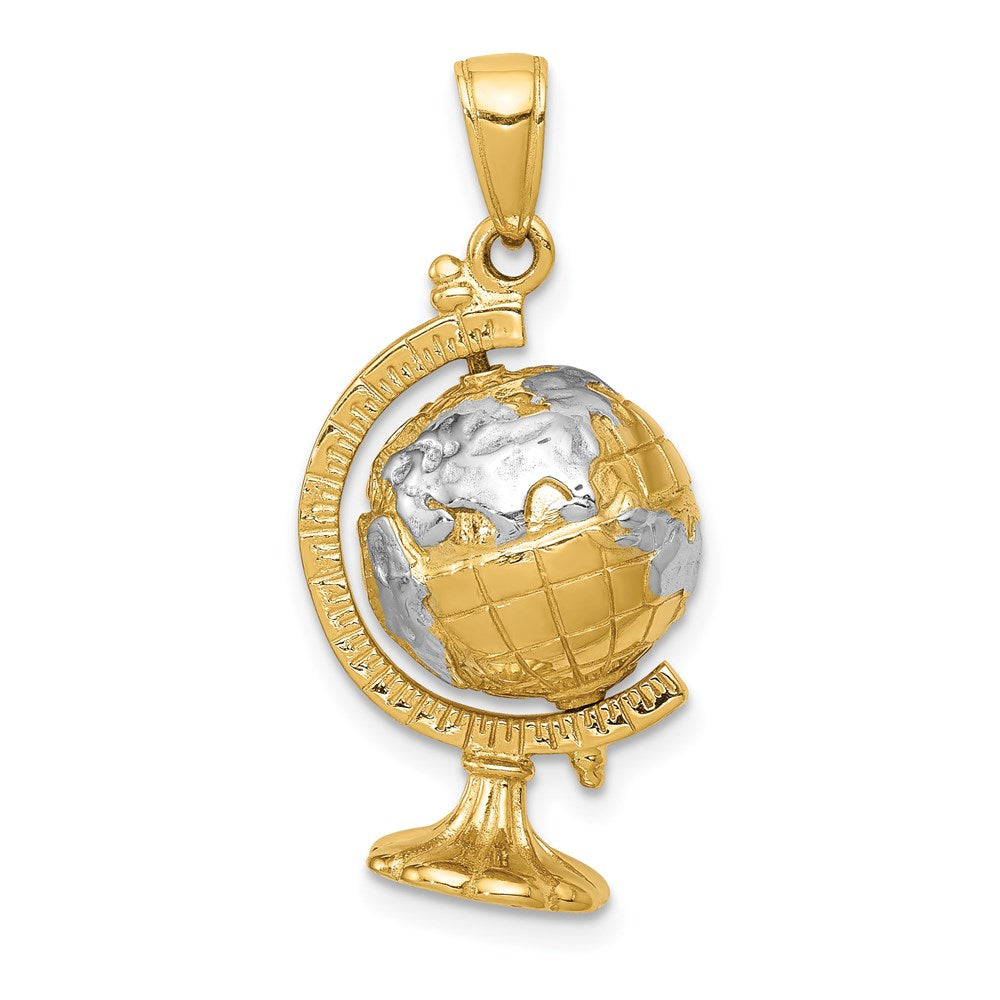 14K Yellow & Rhodium with Rhodium 3-D Moveable Globe Pendant - Product Photo