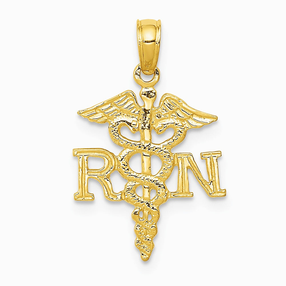 10K / 14K Yellow Gold RN Caduceus Pendant - Product Photo