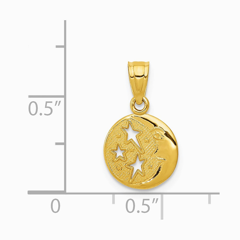 10K / 14K Yellow Gold Moon & Stars Pendant - Product Photo