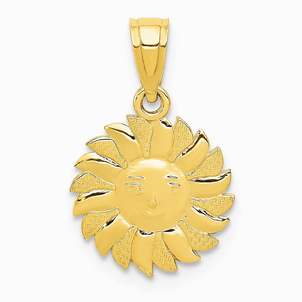 14K Yellow Gold Polished Sun with Face Pendant - Product Photo