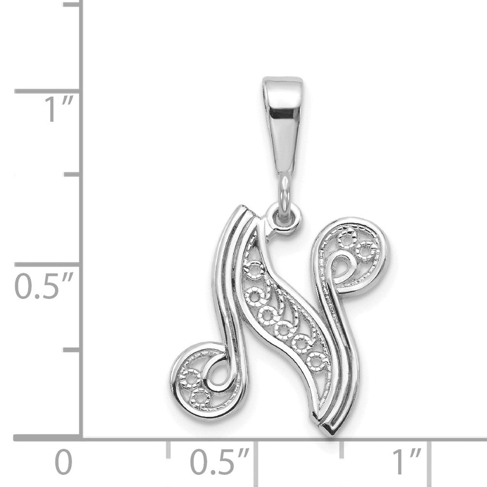 10K / 14K White Gold 10KW Filigree Initial N Pendant - Product Photo