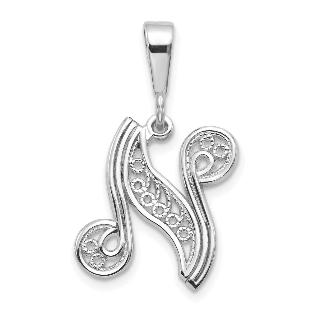 10K / 14K White Gold 10KW Filigree Initial N Pendant - Product Photo