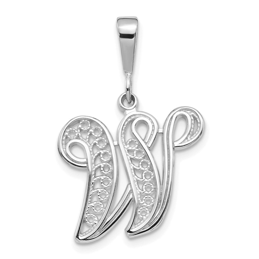 10K / 14K White Gold 10KW Filigree Initial W Pendant - Product Photo