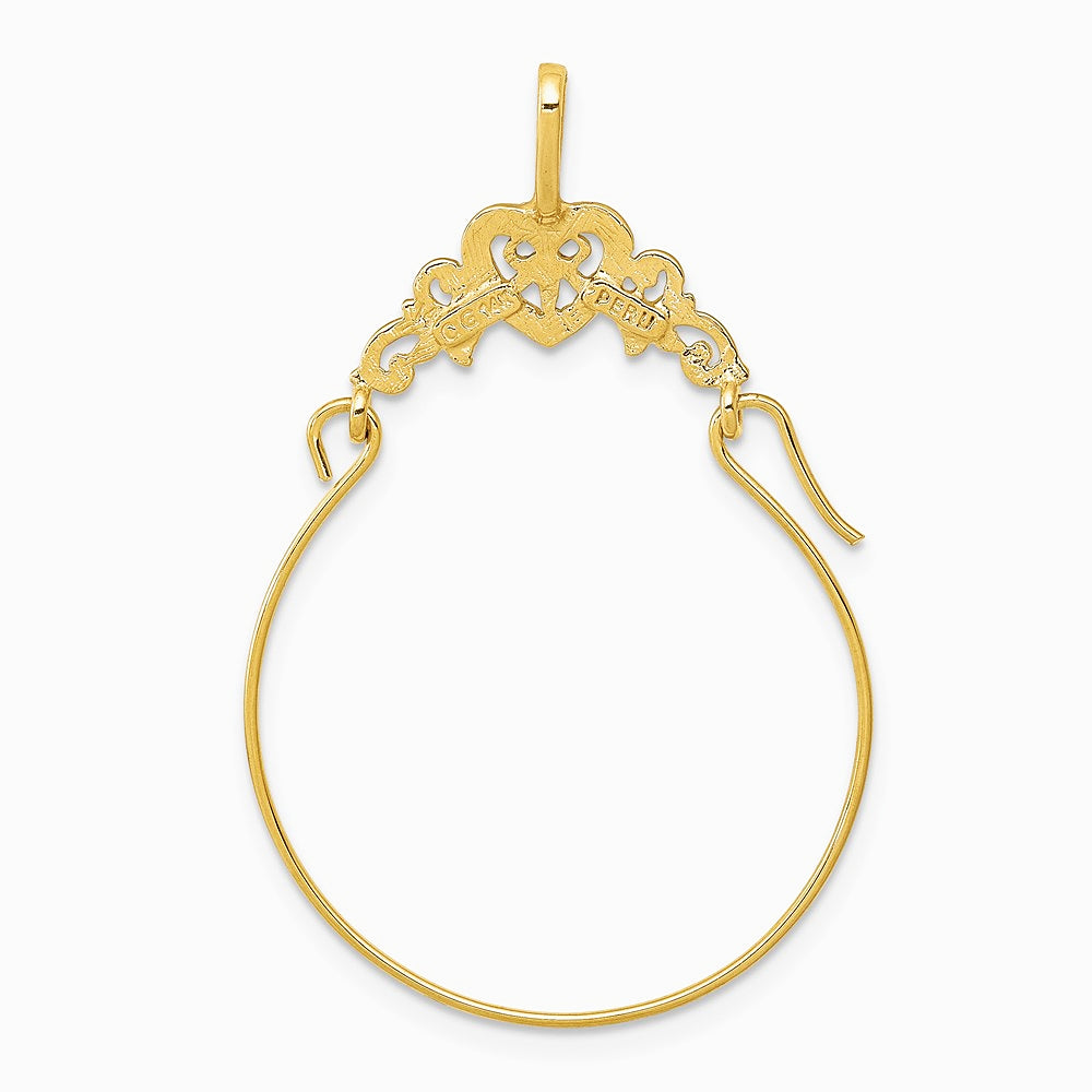 10K / 14K Yellow Gold Polished Filigree Heart Charm Holder - Product Photo
