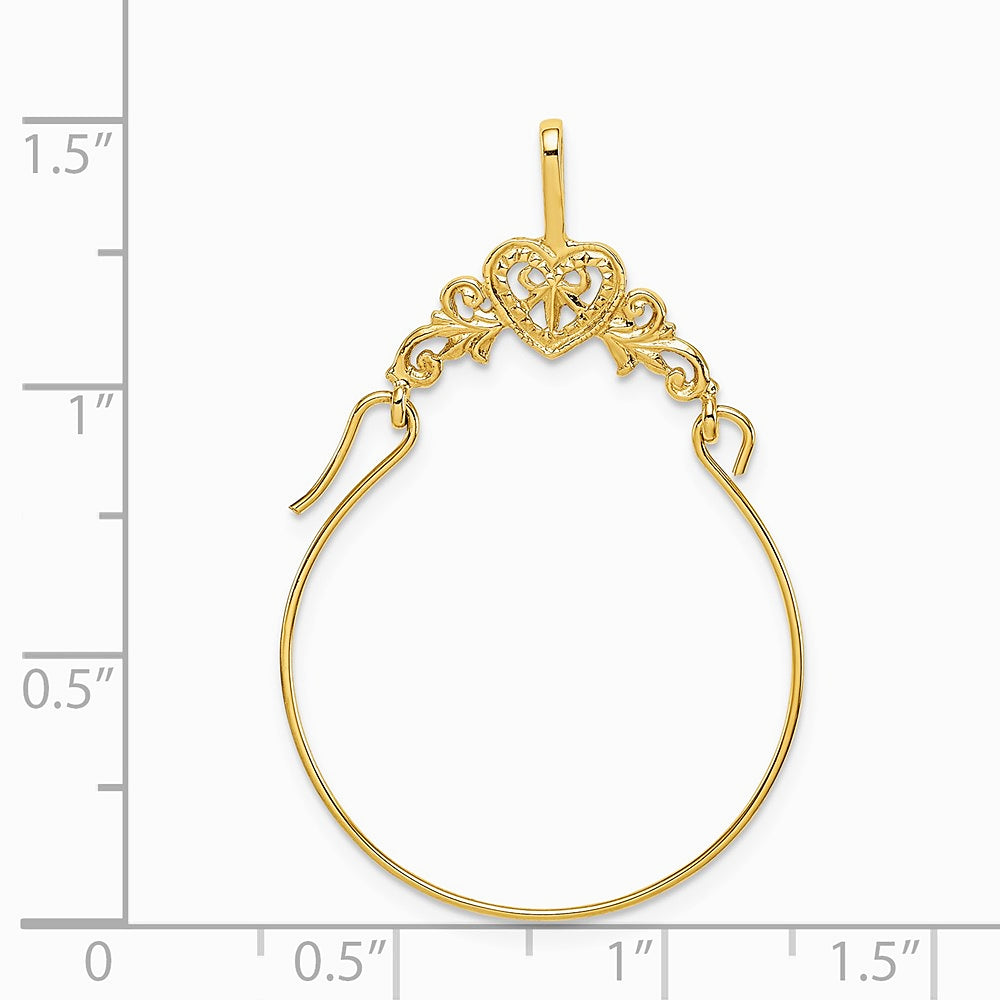 10K / 14K Yellow Gold Polished Filigree Heart Charm Holder - Product Photo