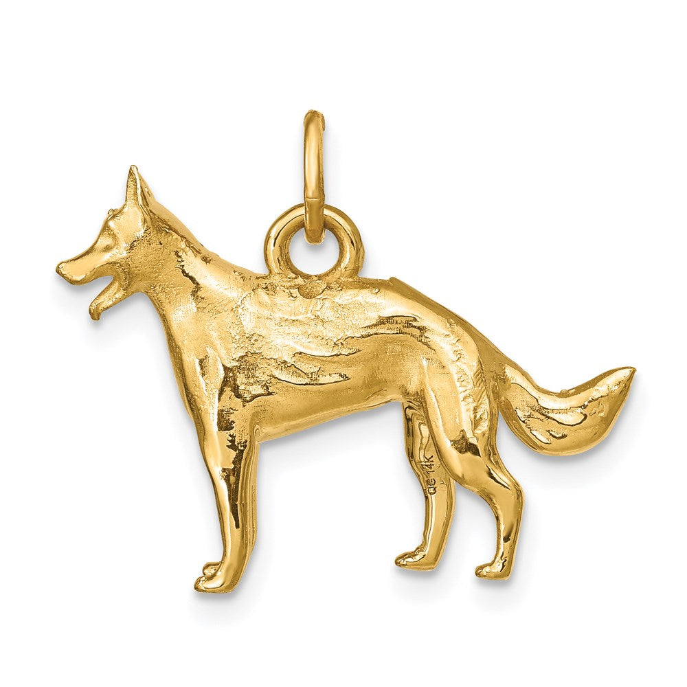 14K Yellow Gold Solid Polished 3-D German Shepherd Charm - Product Photo