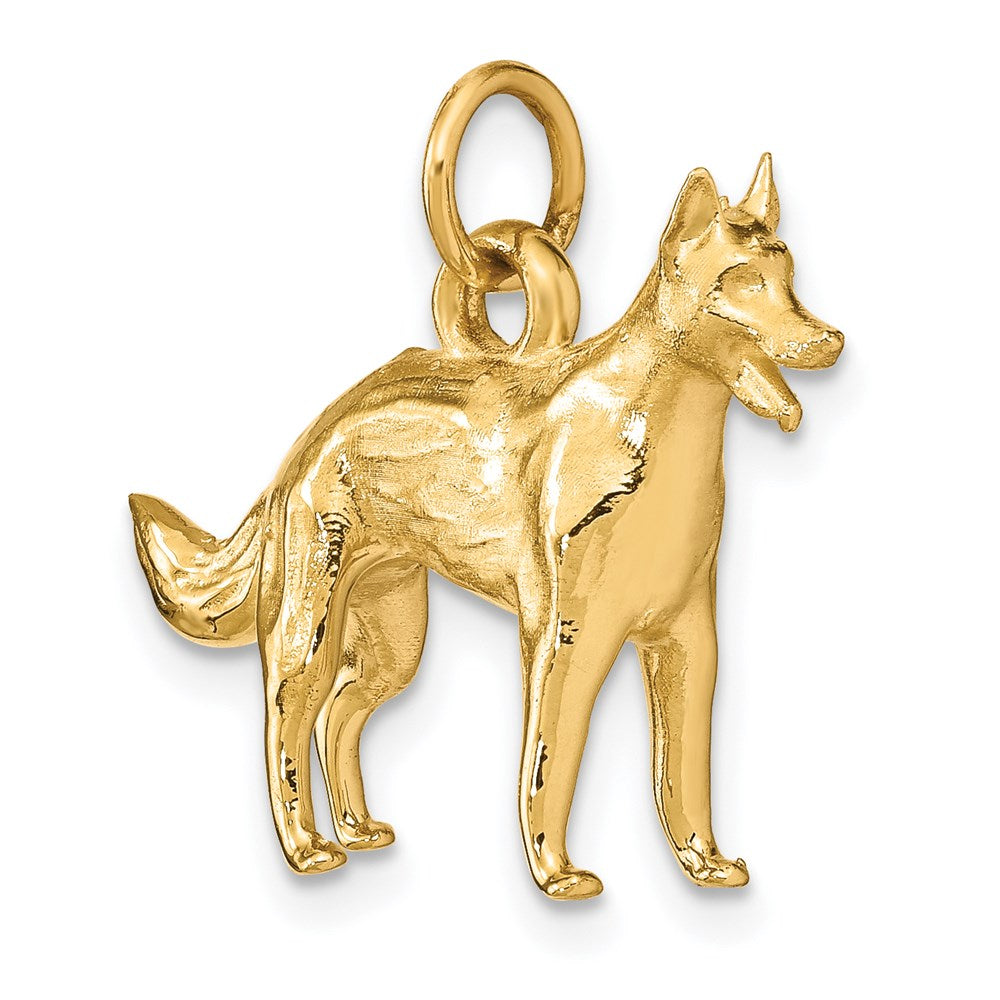 14K Yellow Gold Solid Polished 3-D German Shepherd Charm - Product Photo