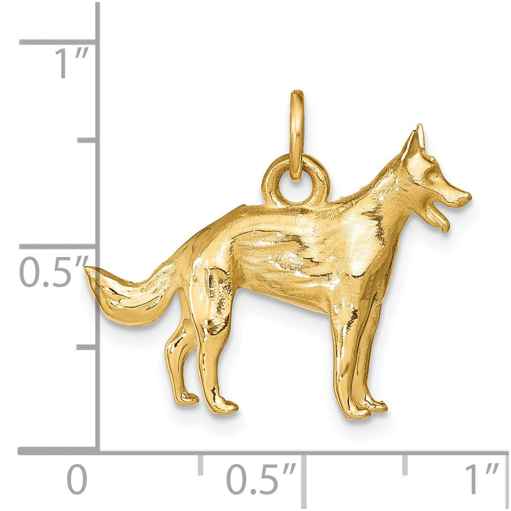 14K Yellow Gold Solid Polished 3-D German Shepherd Charm - Product Photo