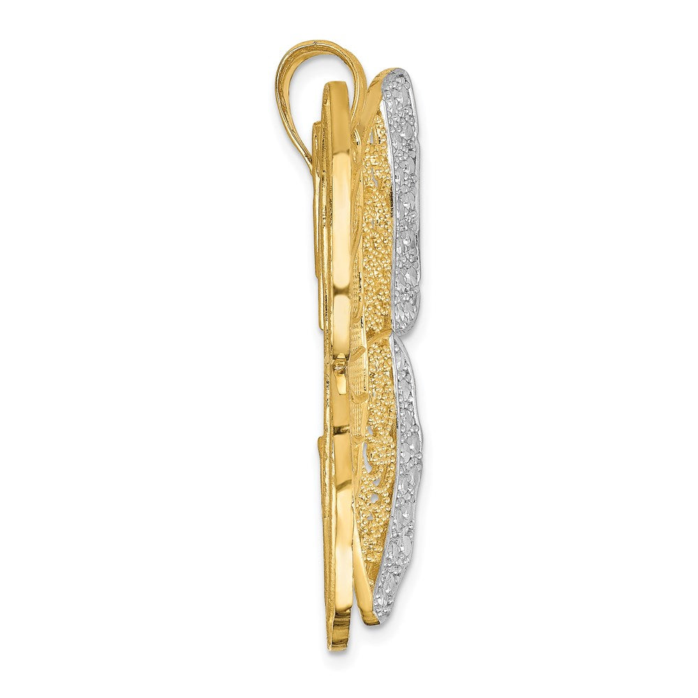 14K Yellow & RH w/ RH Solid Pol. Diamond-cut Filigree Butterfly Pendant - Product Photo