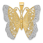 14K Yellow & RH w/ RH Solid Pol. Diamond-cut Filigree Butterfly Pendant - Product Photo