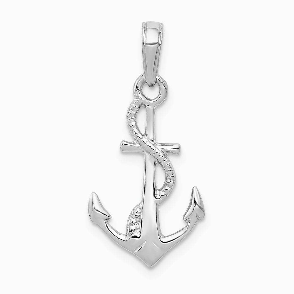 10K / 14K White Gold Solid Polished 3-D Anchor Pendant - Product Photo