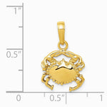 10K / 14K Yellow Gold Solid Polished Open-Backed Crab Pendant - Product Photo
