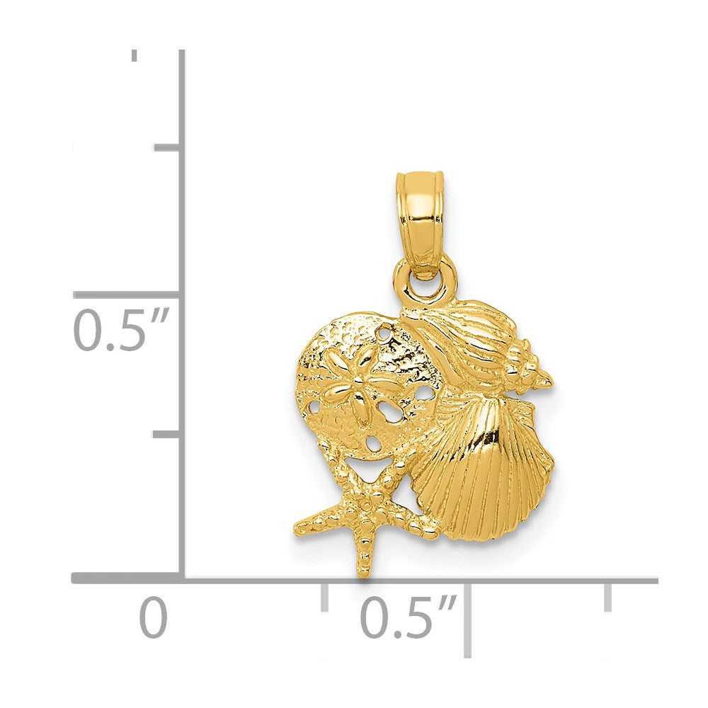 10K / 14K Yellow Gold Solid Polished Mini Shell Cluster Pendant - Product Photo