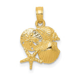 10K / 14K Yellow Gold Solid Polished Mini Shell Cluster Pendant - Product Photo