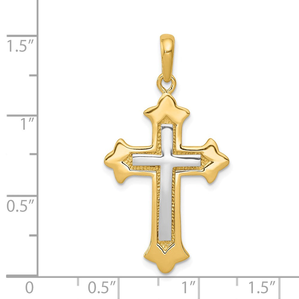 14K Two-tone Fleur De Lis Cross Pendant - Product Photo