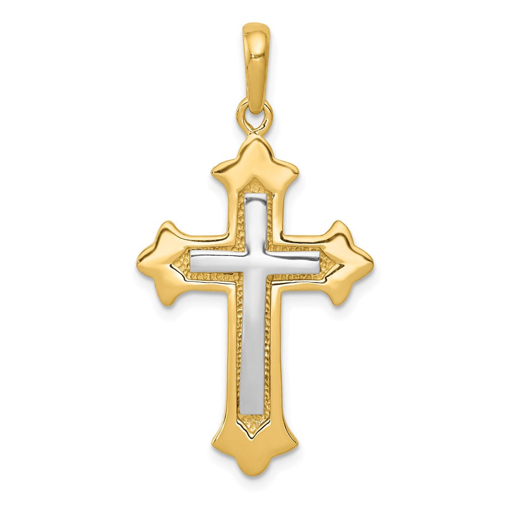 14K Two-tone Fleur De Lis Cross Pendant - Product Photo