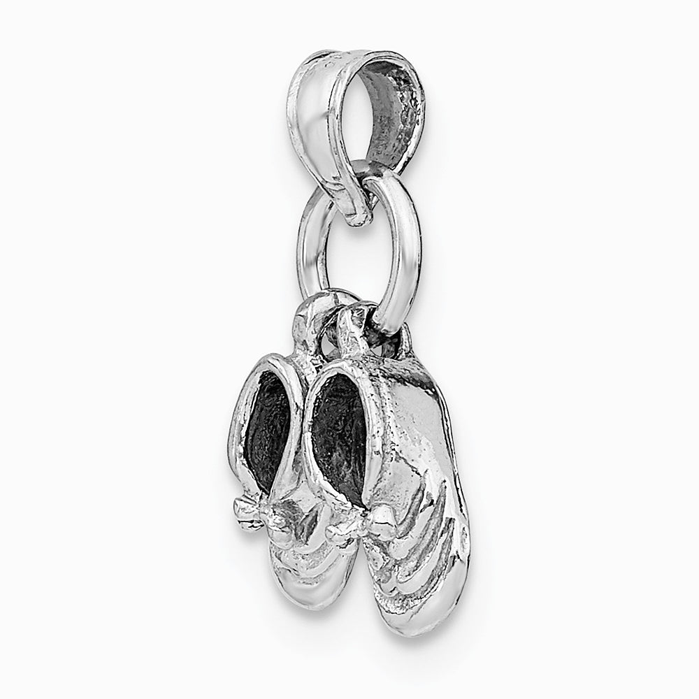 14K White Gold 3D Moveable White Gold Baby Shoes Charm - Product Photo