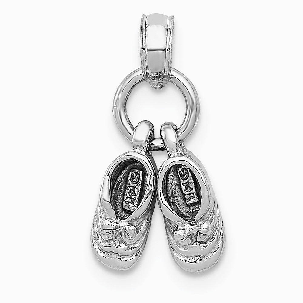 14K White Gold 3D Moveable White Gold Baby Shoes Charm - Product Photo
