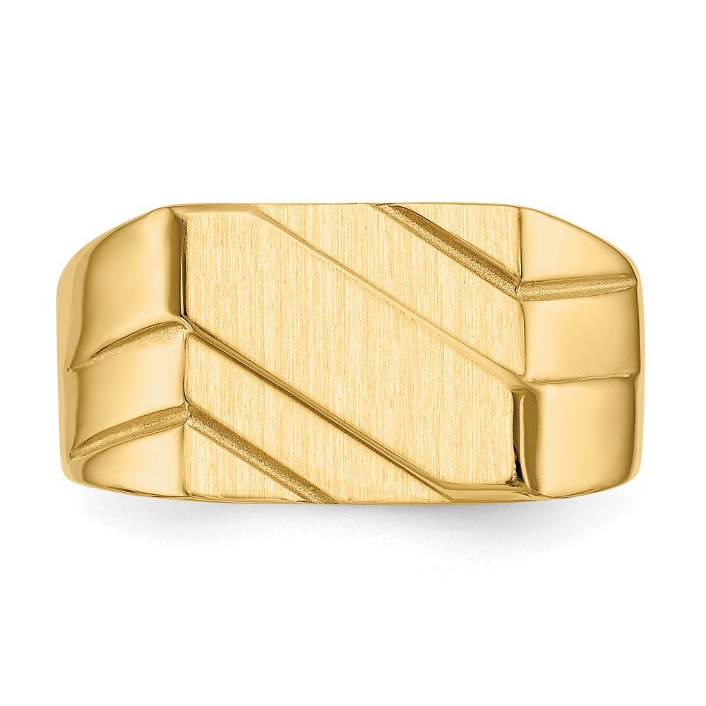 14K Yellow Gold 13.0x11.0mm Open Back Diagonal Mens Signet Ring - Product Photo
