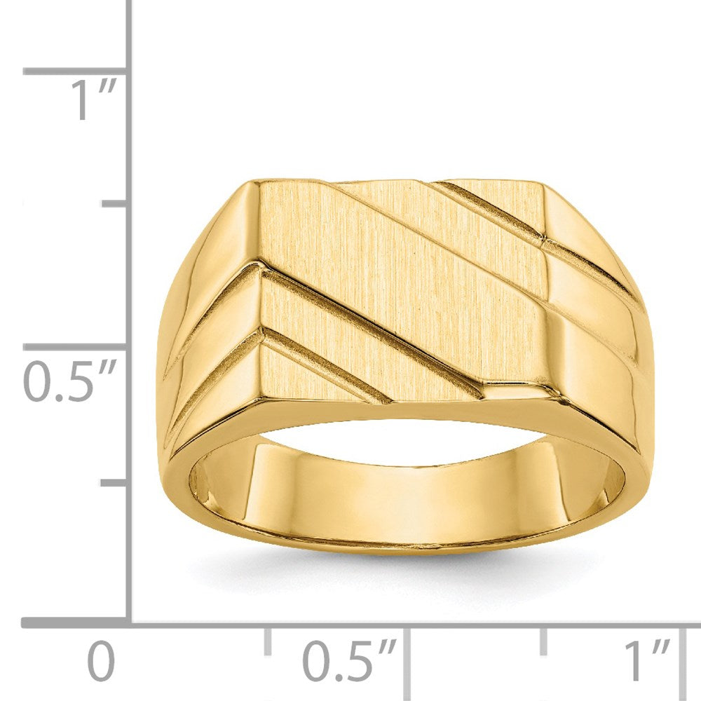 14K Yellow Gold 13.0x11.0mm Open Back Diagonal Mens Signet Ring - Product Photo