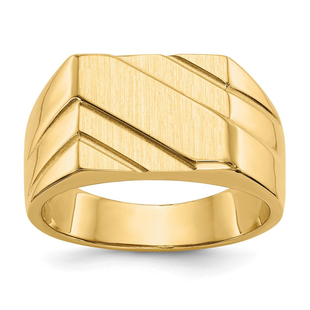 14K Yellow Gold 13.0x11.0mm Open Back Diagonal Mens Signet Ring - Product Photo