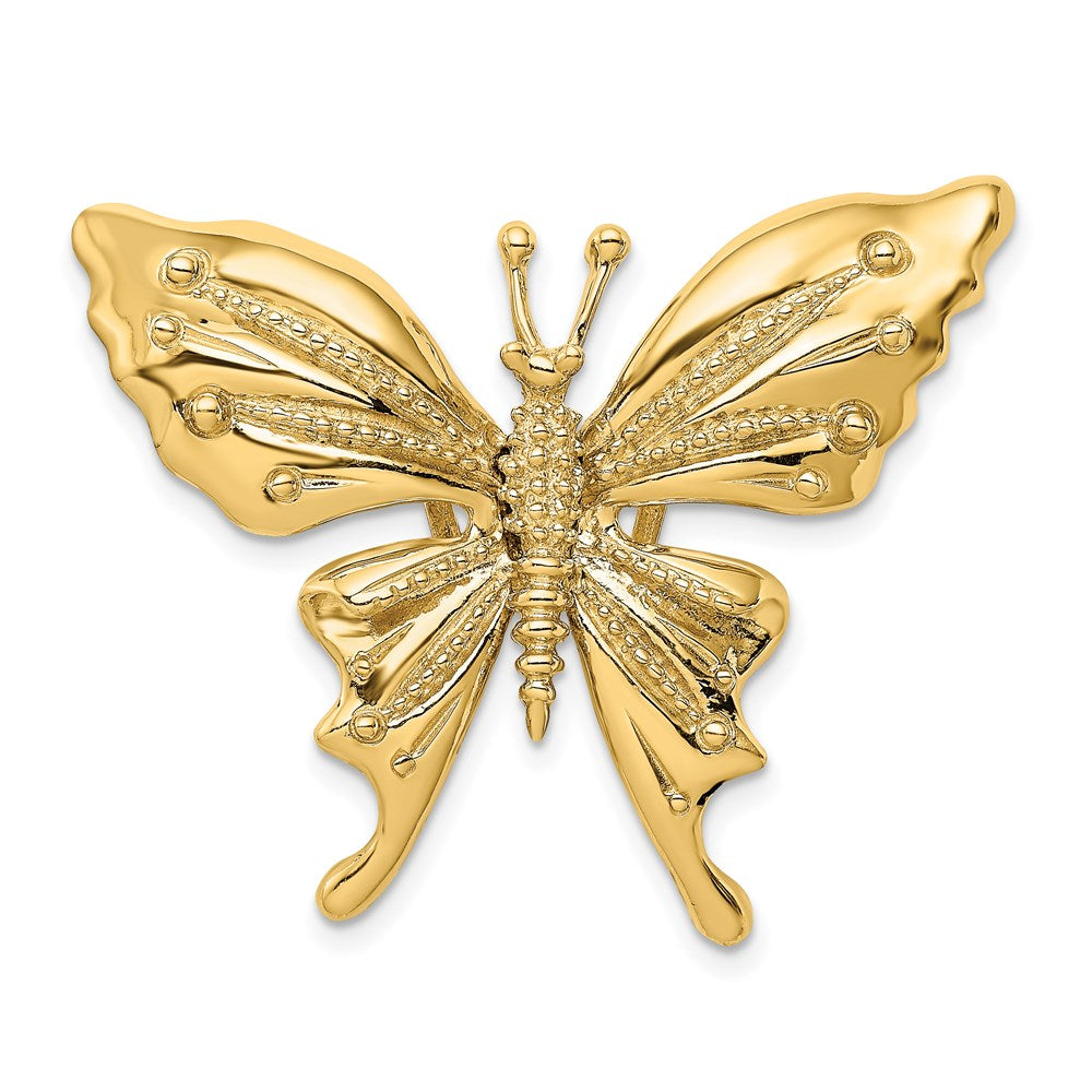 14K Yellow Gold Polished and Beaded Butterfly Slide Charm - Product Photo